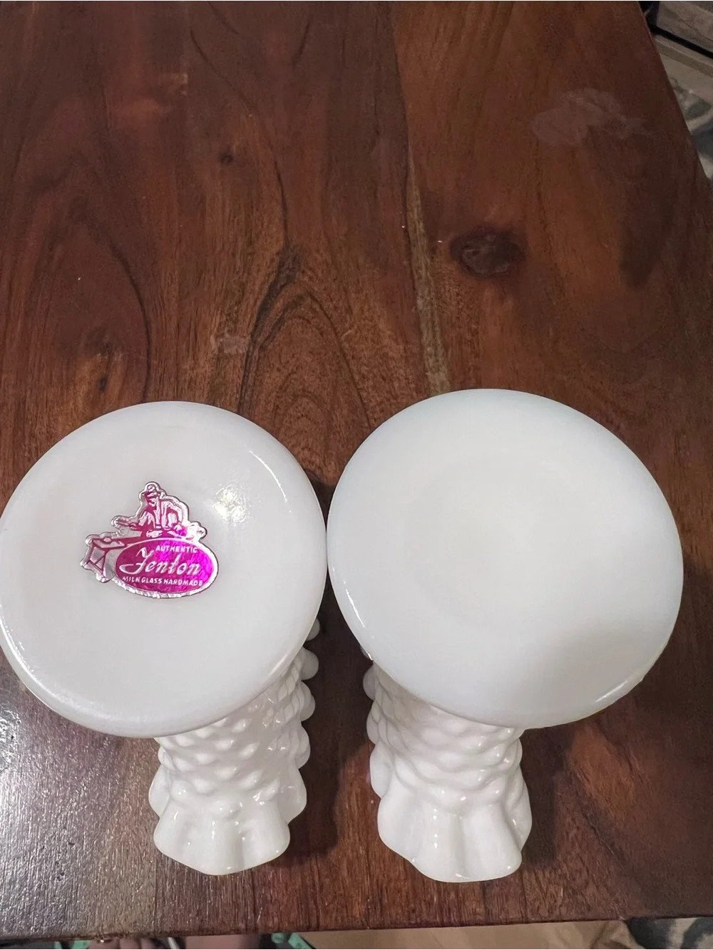 Vintage Fenton Milk Glass Hobnail Fan Vases Ruffled Pair